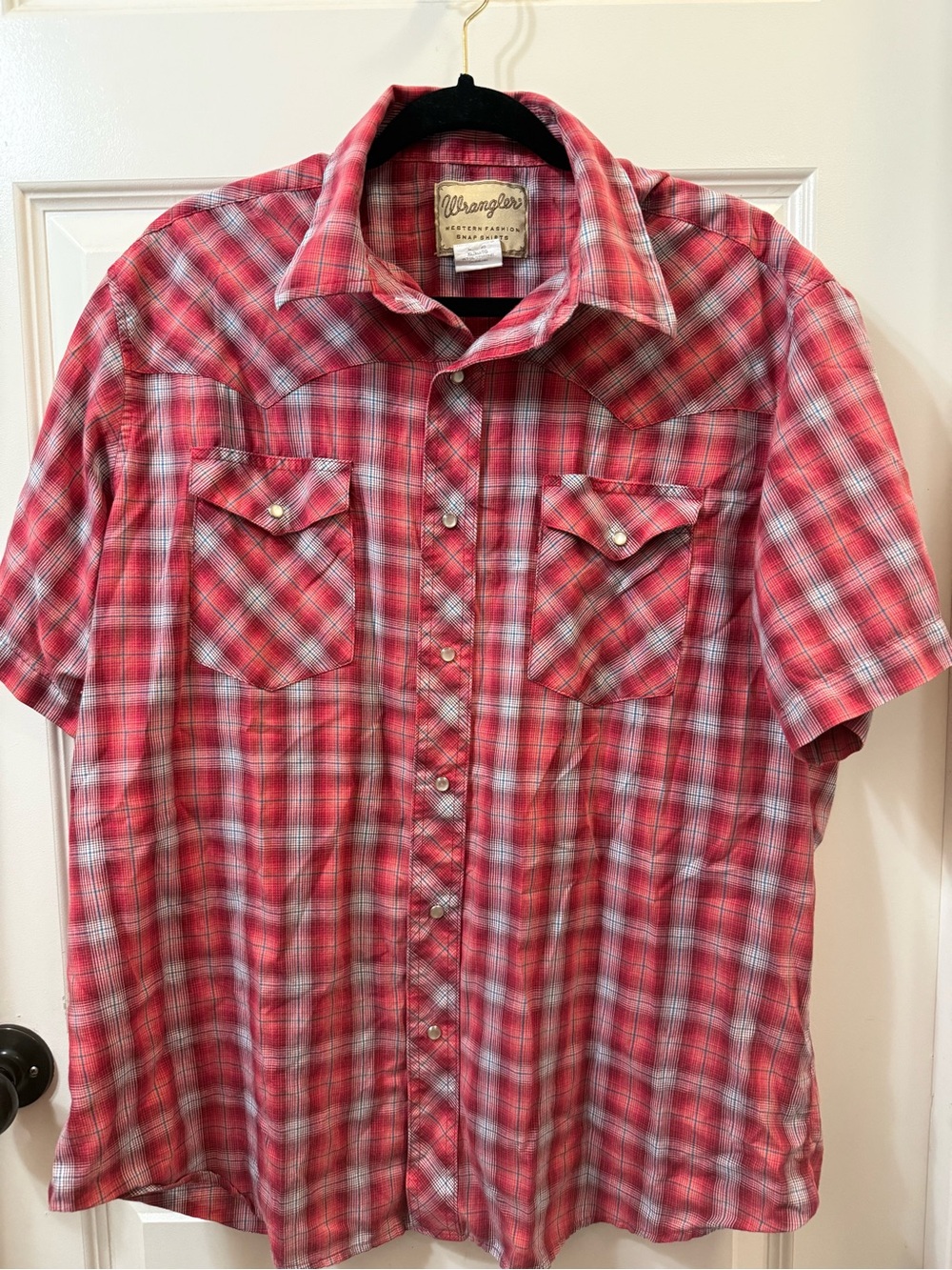 Wrangler Men’s XL Western Pearl Snap Plaid Short Sleeve Shirt